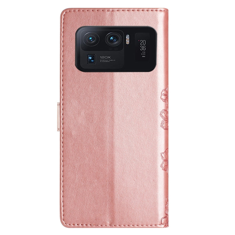 For Xiaomi Mi 11 Ultra Cherry Blossom Butterfly Skin Feel Embossed PU Phone Case