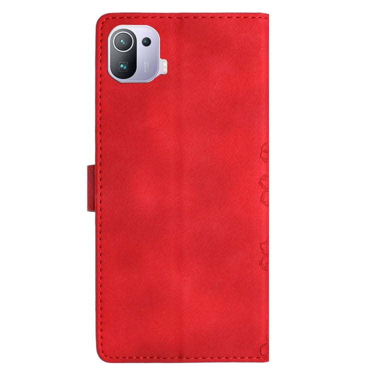 For Xiaomi Mi 11 Pro Cherry Blossom Butterfly Skin Feel Embossed PU Phone Case