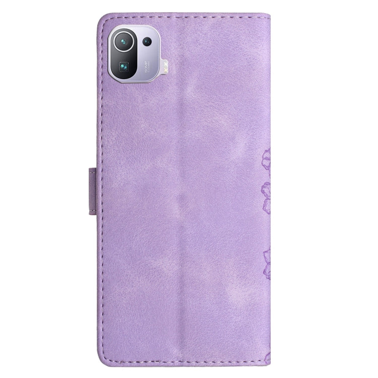 For Xiaomi Mi 11 Pro Cherry Blossom Butterfly Skin Feel Embossed PU Phone Case
