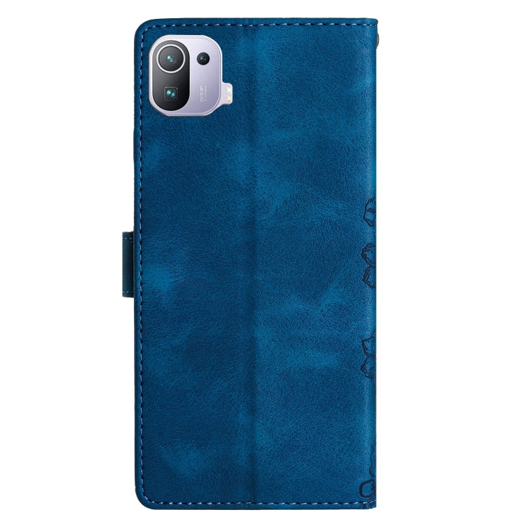 For Xiaomi Mi 11 Pro Cherry Blossom Butterfly Skin Feel Embossed PU Phone Case
