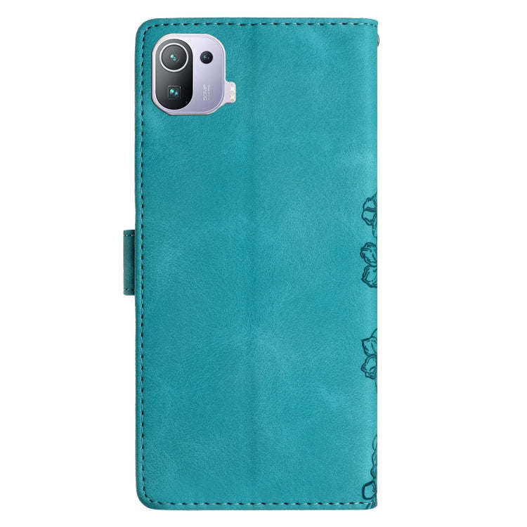 For Xiaomi Mi 11 Pro Cherry Blossom Butterfly Skin Feel Embossed PU Phone Case