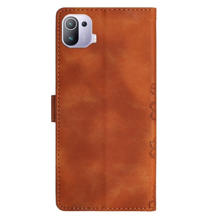 For Xiaomi Mi 11 Pro Cherry Blossom Butterfly Skin Feel Embossed PU Phone Case