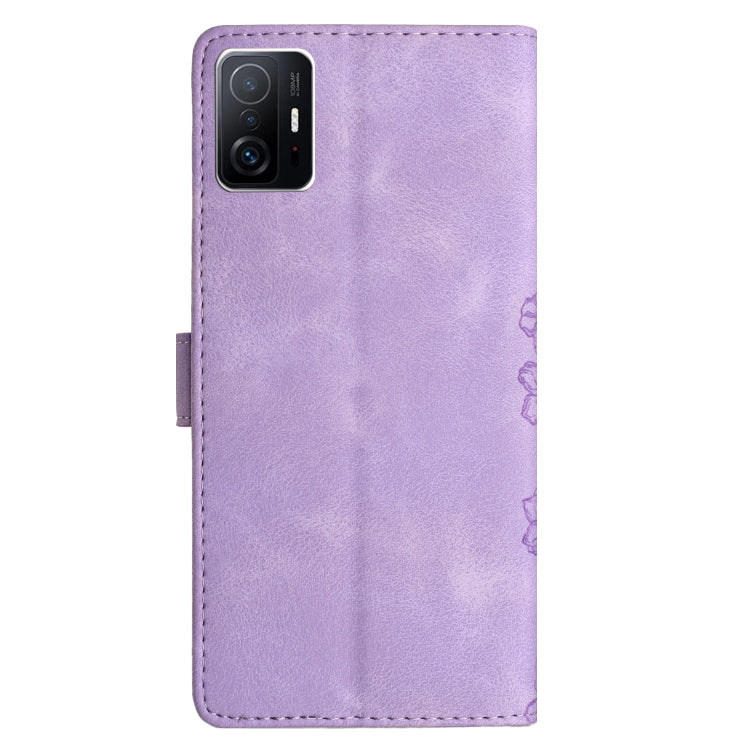 For Xiaomi 11T / 11T Pro Cherry Blossom Butterfly Skin Feel Embossed PU Phone Case