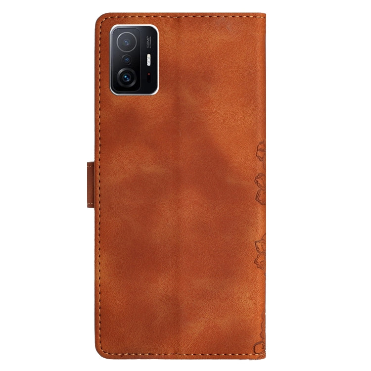 For Xiaomi 11T / 11T Pro Cherry Blossom Butterfly Skin Feel Embossed PU Phone Case