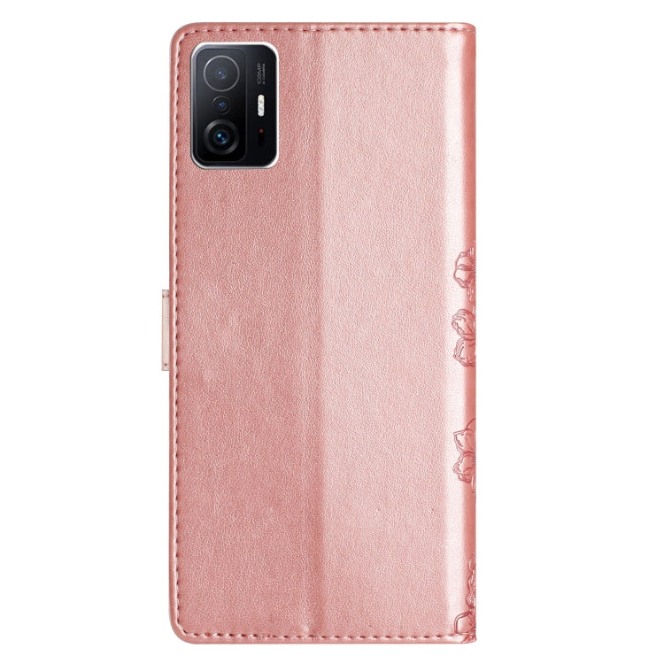 For Xiaomi 11T / 11T Pro Cherry Blossom Butterfly Skin Feel Embossed PU Phone Case