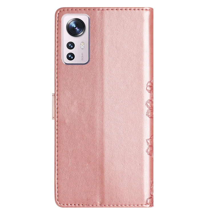 For Xiaomi 12 Lite Cherry Blossom Butterfly Skin Feel Embossed PU Phone Case