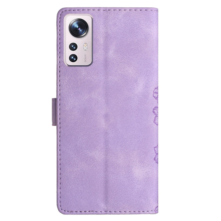 For Xiaomi 12 Pro Cherry Blossom Butterfly Skin Feel Embossed PU Phone Case