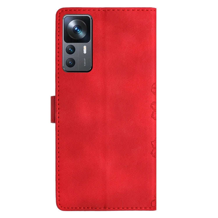 For Xiaomi 12T / 12T Pro Cherry Blossom Butterfly Skin Feel Embossed PU Phone Case