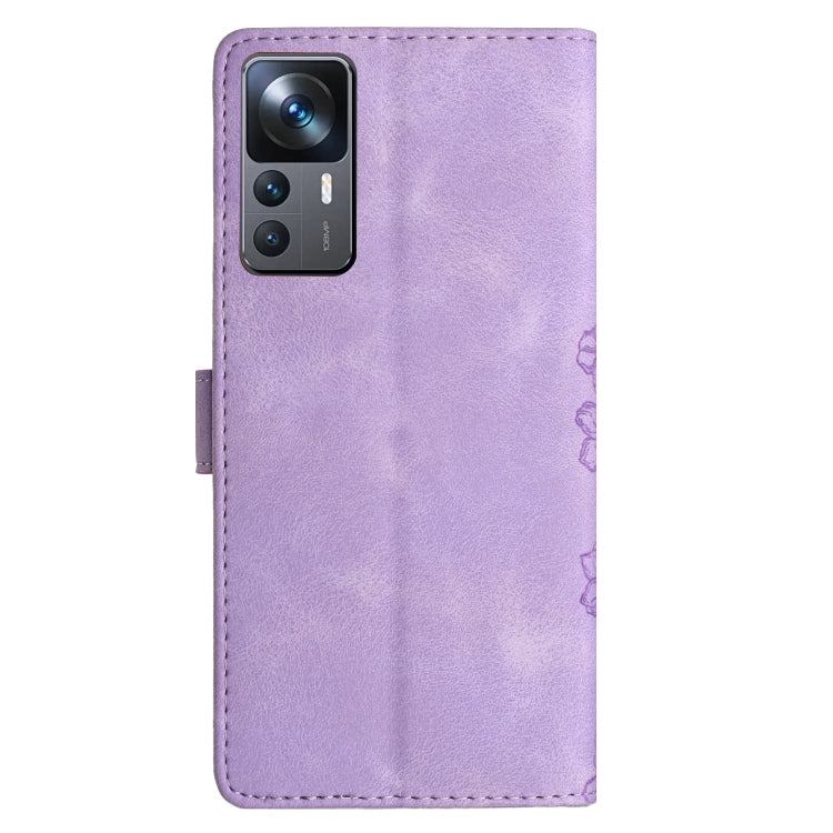 For Xiaomi 12T / 12T Pro Cherry Blossom Butterfly Skin Feel Embossed PU Phone Case
