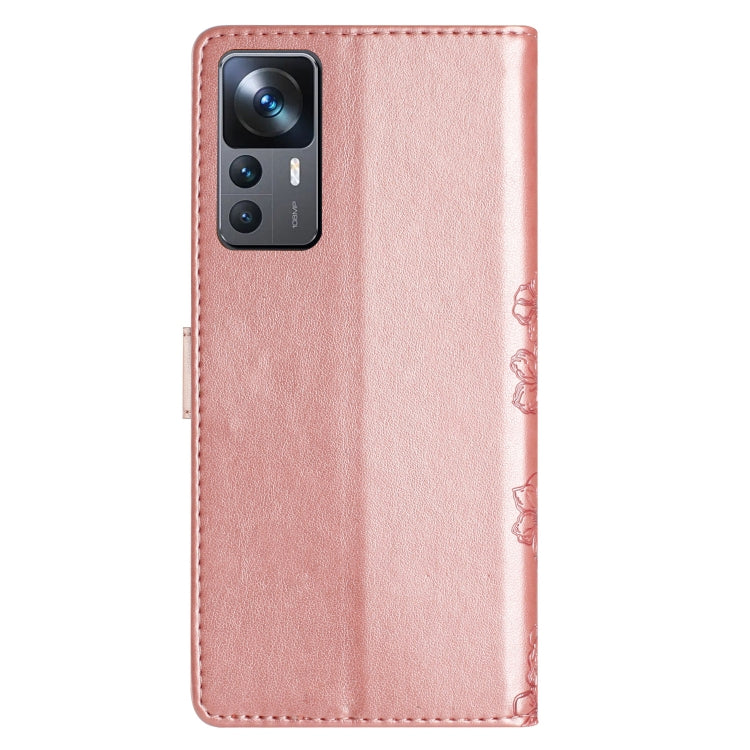 For Xiaomi 12T / 12T Pro Cherry Blossom Butterfly Skin Feel Embossed PU Phone Case