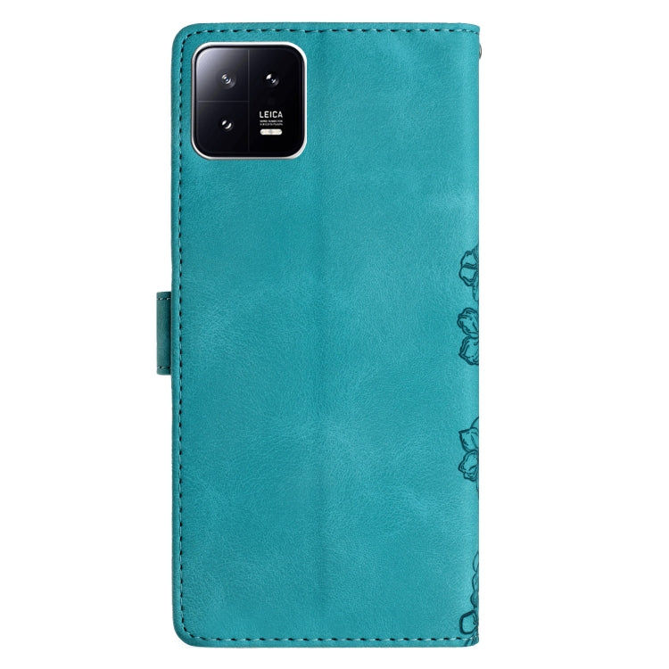 For Xiaomi 13 Cherry Blossom Butterfly Skin Feel Embossed PU Phone Case