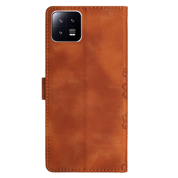 For Xiaomi 13 Cherry Blossom Butterfly Skin Feel Embossed PU Phone Case