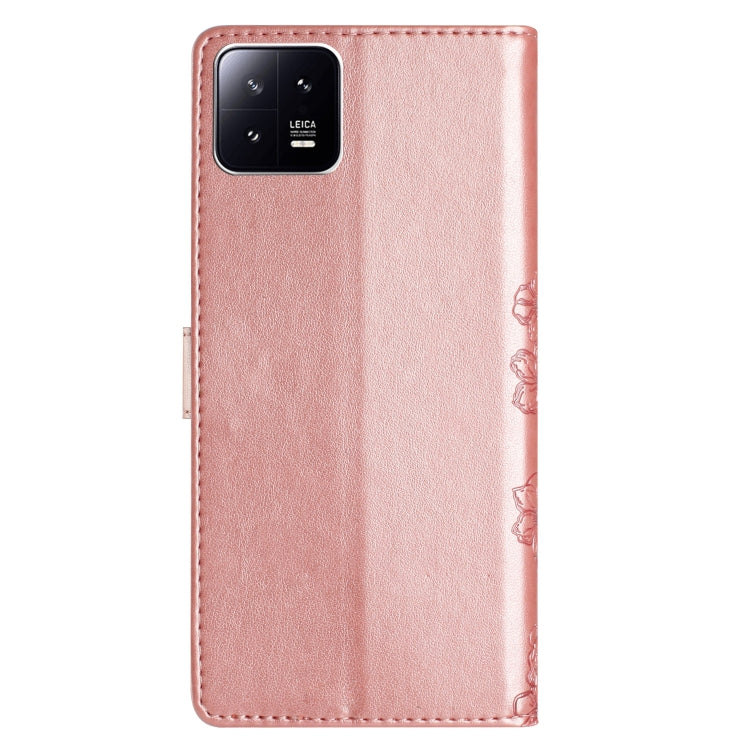 For Xiaomi 13 Pro Cherry Blossom Butterfly Skin Feel Embossed PU Phone Case