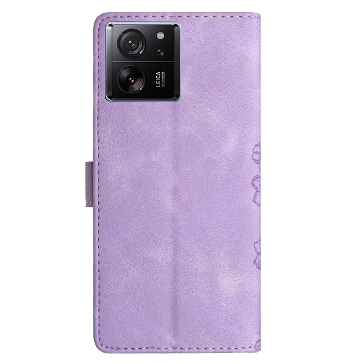 For Xiaomi 13T 5G Cherry Blossom Butterfly Skin Feel Embossed PU Phone Case
