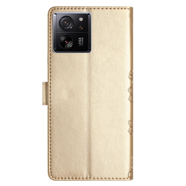 For Xiaomi 13T 5G Cherry Blossom Butterfly Skin Feel Embossed PU Phone Case
