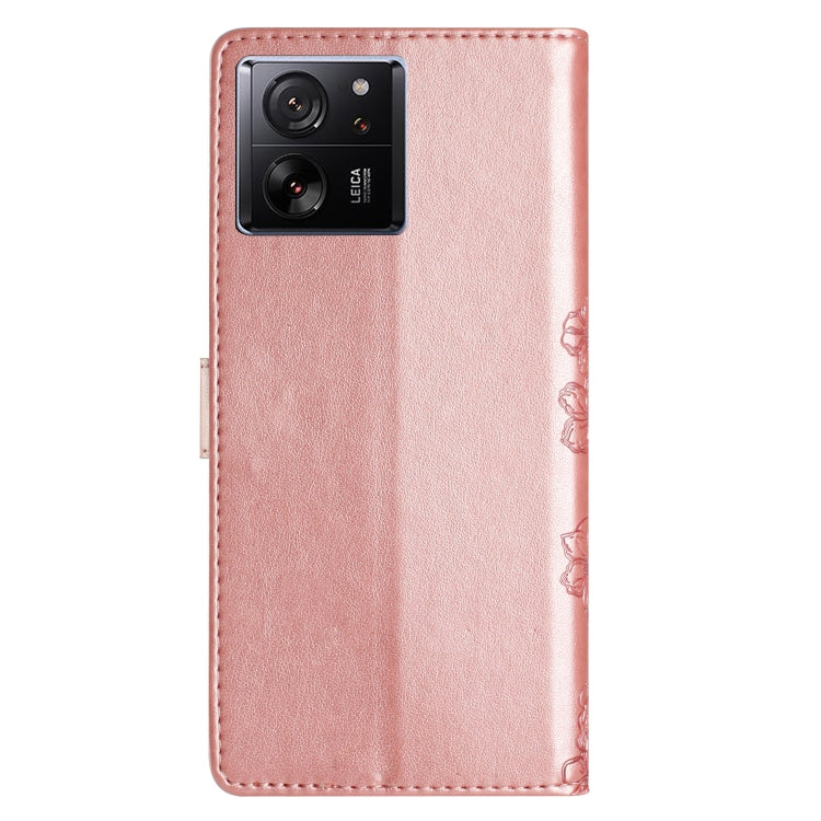 For Xiaomi 13T 5G Cherry Blossom Butterfly Skin Feel Embossed PU Phone Case