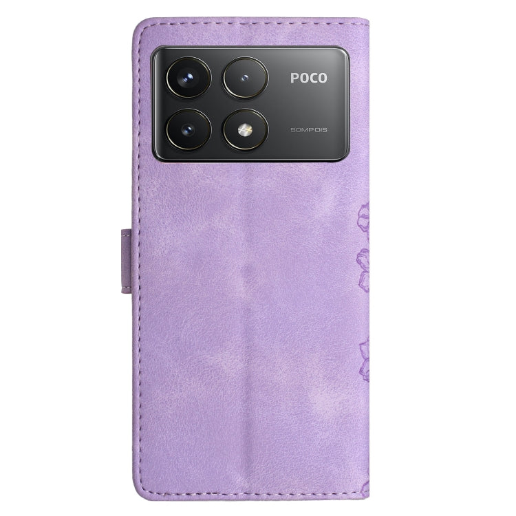 For Xiaomi Poco F6 Pro Cherry Blossom Butterfly Skin Feel Embossed PU Phone Case