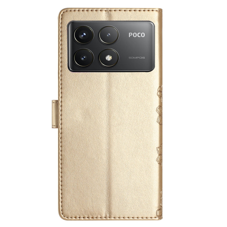 For Xiaomi Poco F6 Pro Cherry Blossom Butterfly Skin Feel Embossed PU Phone Case