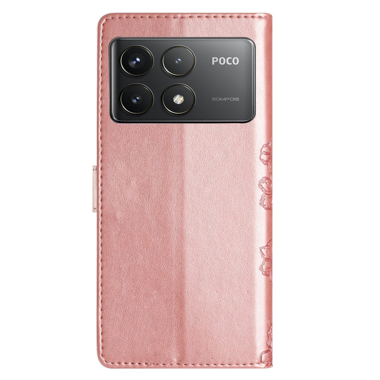 For Xiaomi Poco F6 Pro Cherry Blossom Butterfly Skin Feel Embossed PU Phone Case
