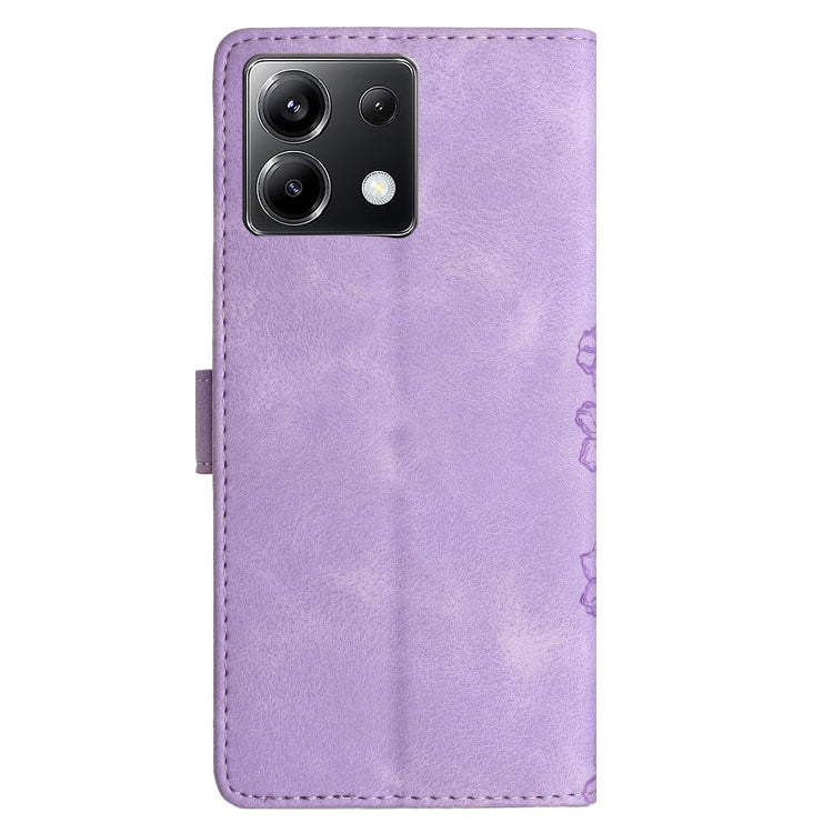 For Xiaomi Poco X6 Cherry Blossom Butterfly Skin Feel Embossed PU Phone Case