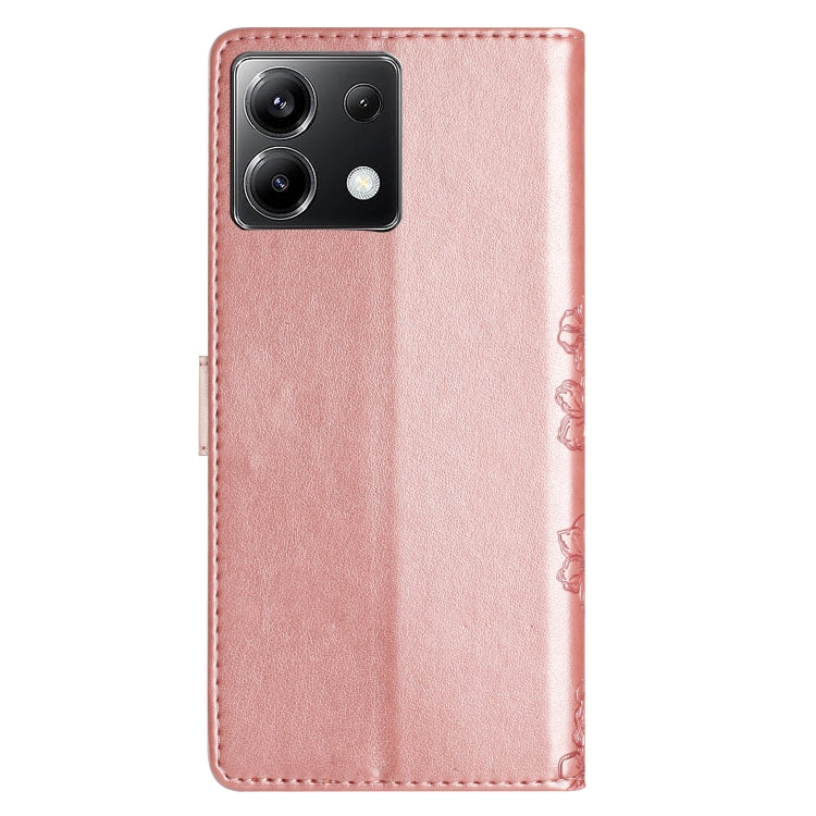 For Xiaomi Poco X6 Cherry Blossom Butterfly Skin Feel Embossed PU Phone Case