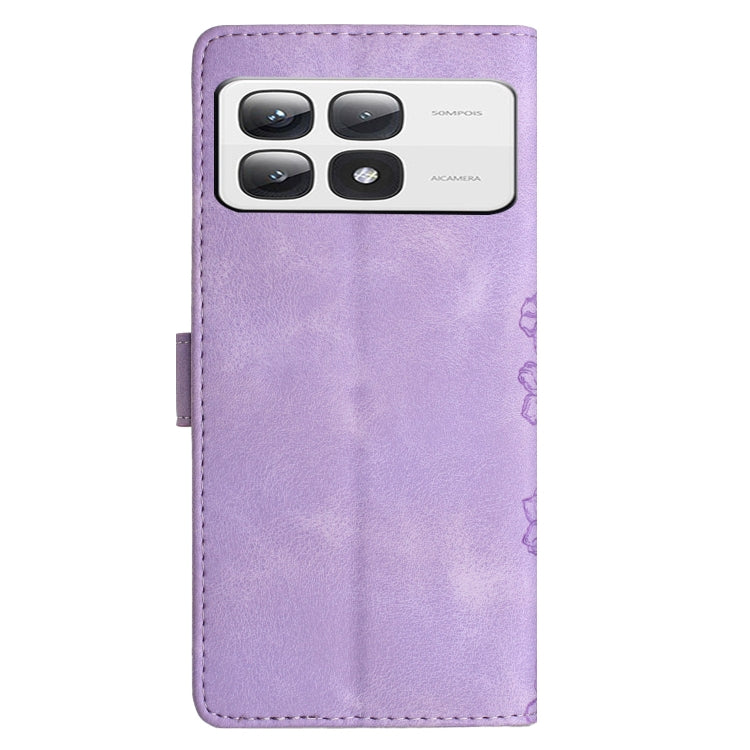For Xiaomi 14T Pro Cherry Blossom Butterfly Skin Feel Embossed PU Phone Case
