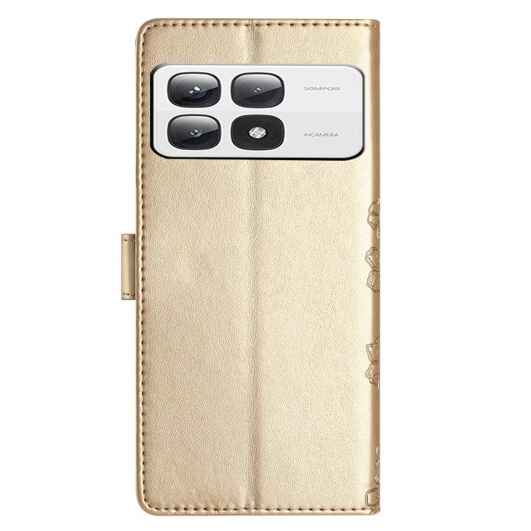 For Xiaomi 14T Pro Cherry Blossom Butterfly Skin Feel Embossed PU Phone Case