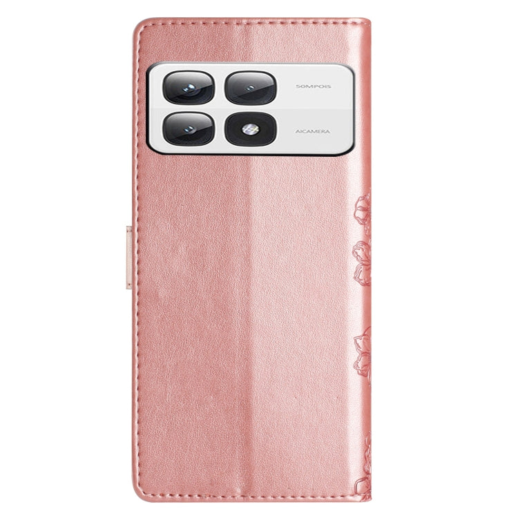 For Xiaomi 14T Pro Cherry Blossom Butterfly Skin Feel Embossed PU Phone Case