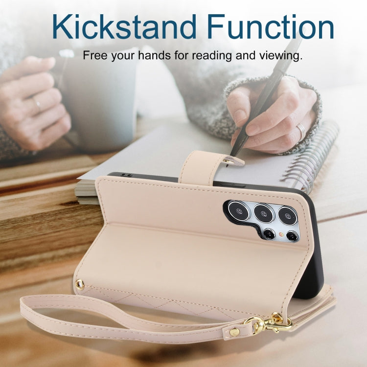 For Samsung Galaxy S24 Ultra 5G YM016 Rhombic Zipper Card Wallet Leather Phone Case with Lanyard