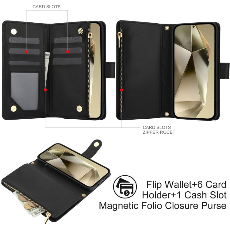 For Samsung Galaxy S24 Ultra 5G YM016 Rhombic Zipper Card Wallet Leather Phone Case with Lanyard