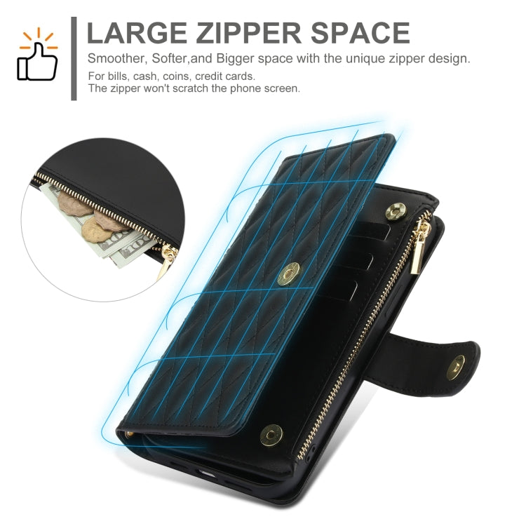 For Samsung Galaxy S24 Ultra 5G YM016 Rhombic Zipper Card Wallet Leather Phone Case with Lanyard