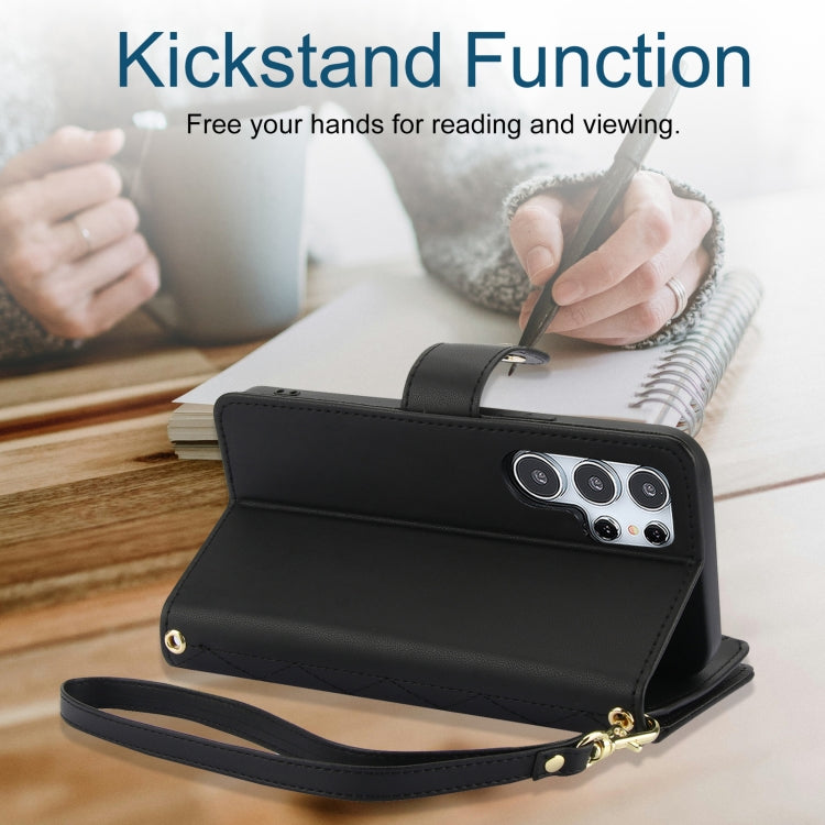 For Samsung Galaxy S24 Ultra 5G YM016 Rhombic Zipper Card Wallet Leather Phone Case with Lanyard