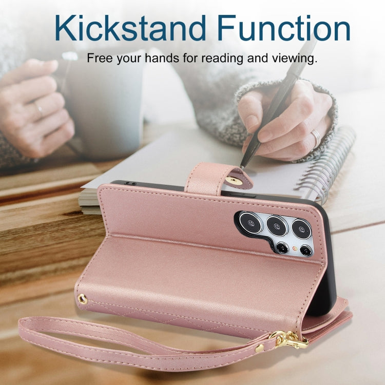 For Samsung Galaxy S24 Ultra 5G YM016 Rhombic Zipper Card Wallet Leather Phone Case with Lanyard