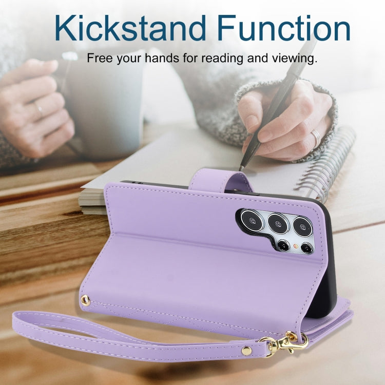 For Samsung Galaxy S24 Ultra 5G YM016 Rhombic Zipper Card Wallet Leather Phone Case with Lanyard