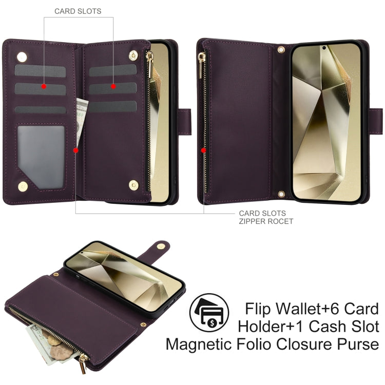 For Samsung Galaxy S24 Ultra 5G YM016 Rhombic Zipper Card Wallet Leather Phone Case with Lanyard
