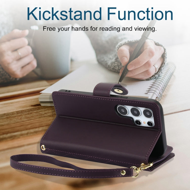 For Samsung Galaxy S24 Ultra 5G YM016 Rhombic Zipper Card Wallet Leather Phone Case with Lanyard