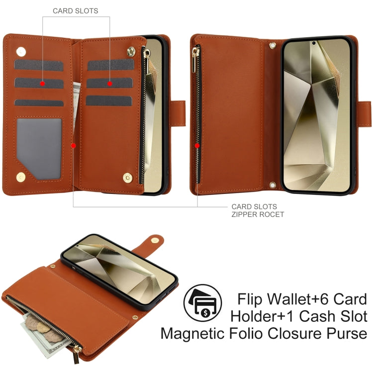 For Samsung Galaxy S24 Ultra 5G YM016 Rhombic Zipper Card Wallet Leather Phone Case with Lanyard