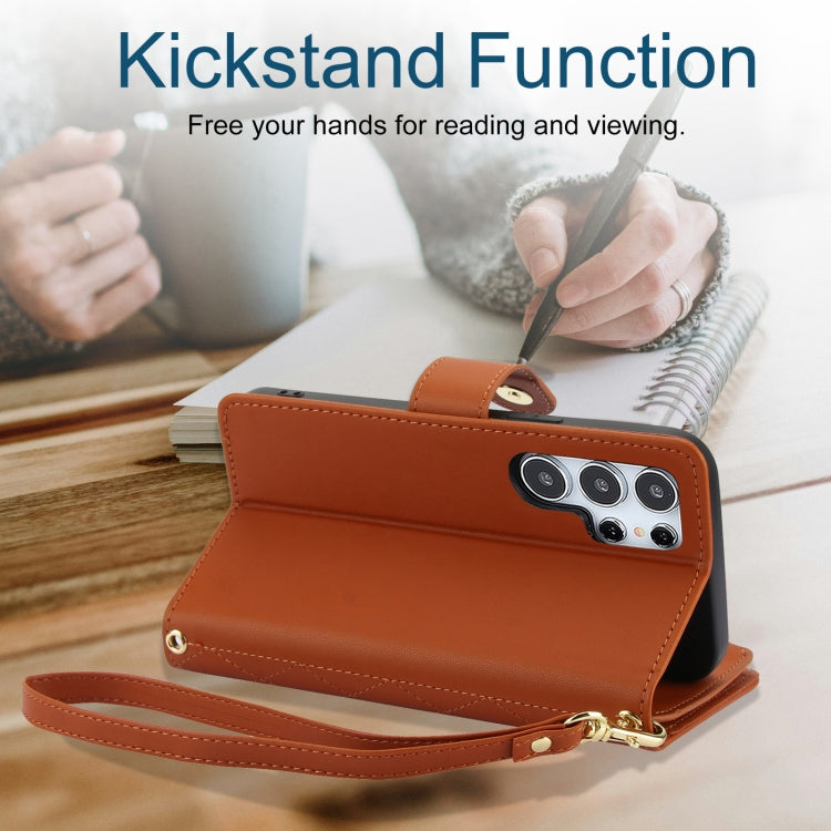 For Samsung Galaxy S24 Ultra 5G YM016 Rhombic Zipper Card Wallet Leather Phone Case with Lanyard