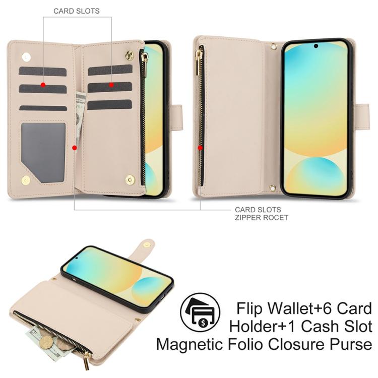 For Samsung Galaxy S24 FE 5G YM016 Rhombic Zipper Card Wallet Leather Phone Case with Lanyard