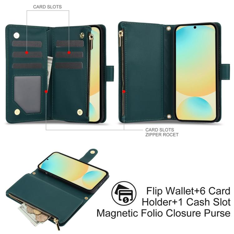 For Samsung Galaxy S24 FE 5G YM016 Rhombic Zipper Card Wallet Leather Phone Case with Lanyard