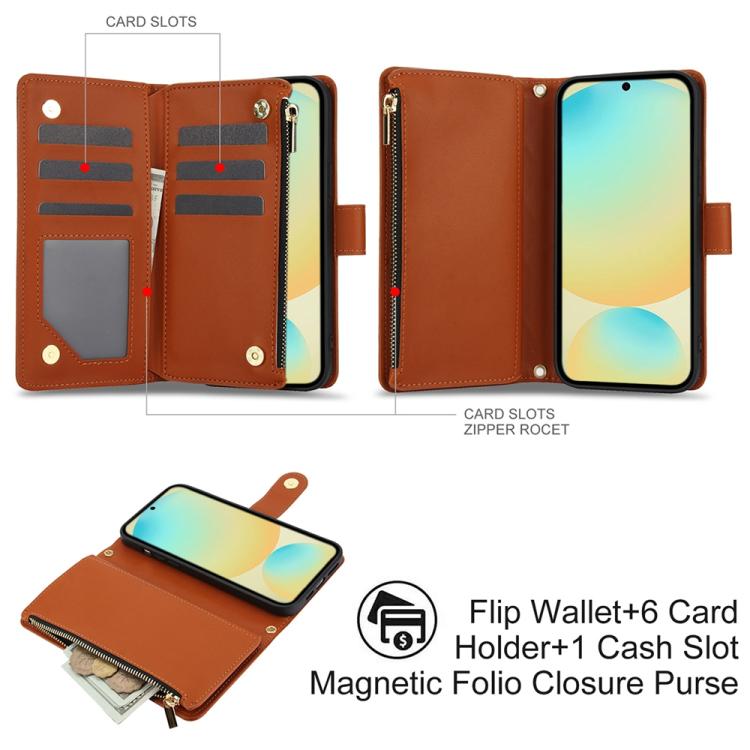 For Samsung Galaxy S24 FE 5G YM016 Rhombic Zipper Card Wallet Leather Phone Case with Lanyard