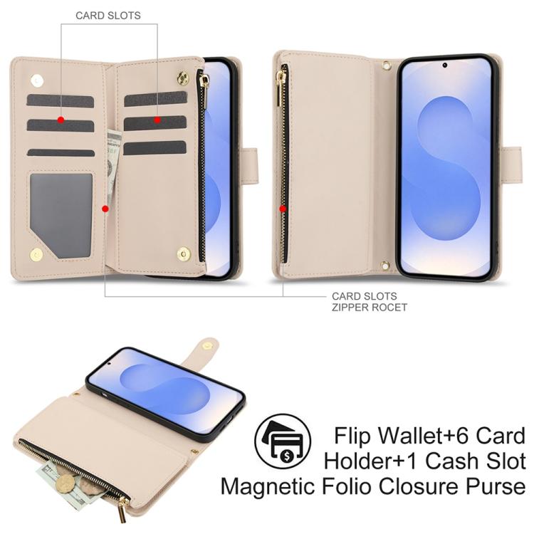 For Samsung Galaxy S25 / S24 5G YM016 Rhombic Zipper Card Wallet Leather Phone Case with Lanyard
