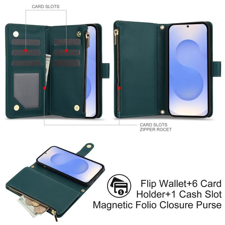 For Samsung Galaxy S25 / S24 5G YM016 Rhombic Zipper Card Wallet Leather Phone Case with Lanyard