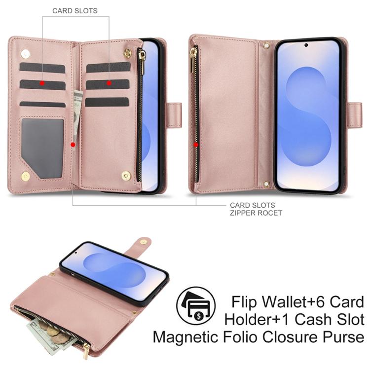 For Samsung Galaxy S25 / S24 5G YM016 Rhombic Zipper Card Wallet Leather Phone Case with Lanyard