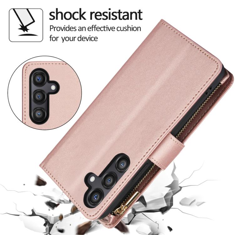 For Samsung Galaxy S25 / S24 5G YM016 Rhombic Zipper Card Wallet Leather Phone Case with Lanyard