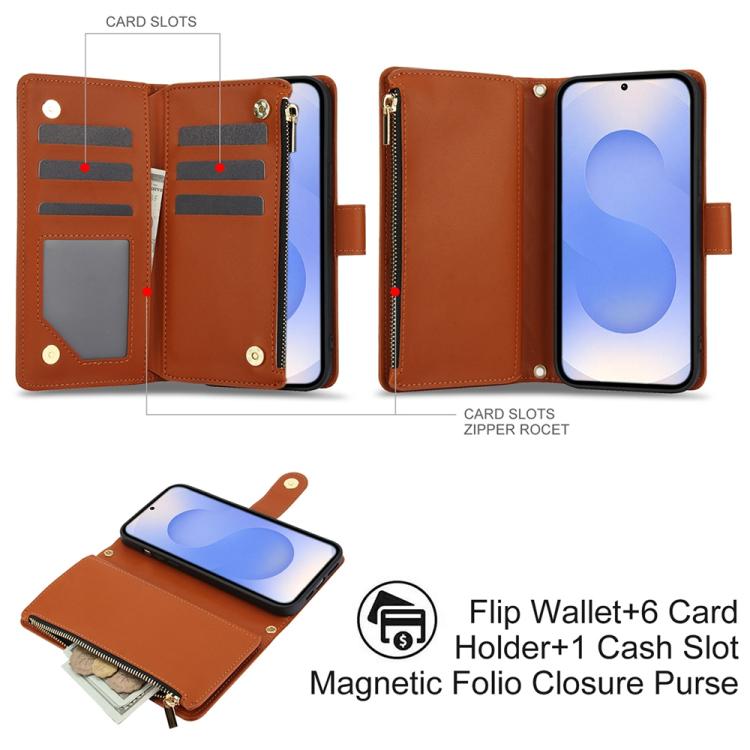 For Samsung Galaxy S25 / S24 5G YM016 Rhombic Zipper Card Wallet Leather Phone Case with Lanyard