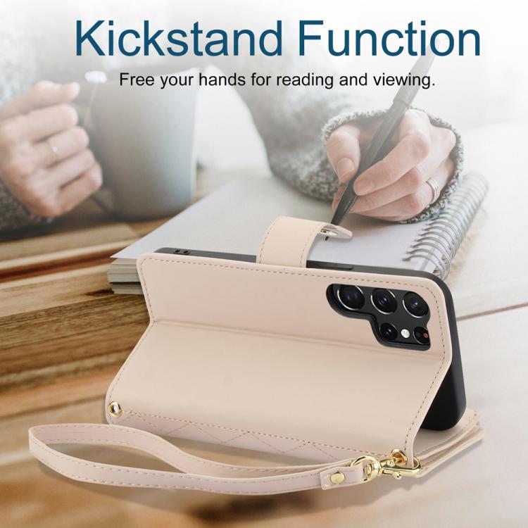 For Samsung Galaxy S25 Ultra 5G YM016 Rhombic Zipper Card Wallet Leather Phone Case with Lanyard