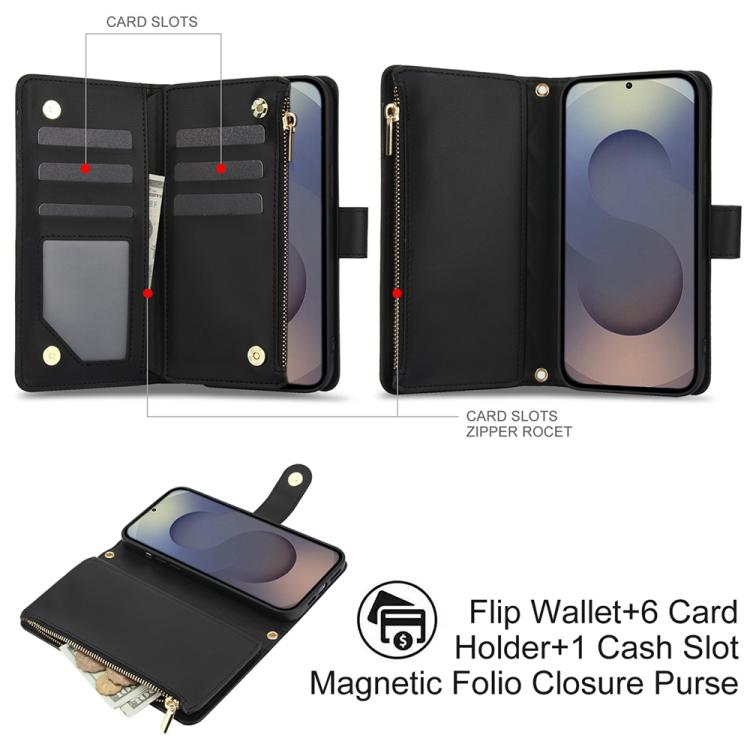 For Samsung Galaxy S25 Ultra 5G YM016 Rhombic Zipper Card Wallet Leather Phone Case with Lanyard