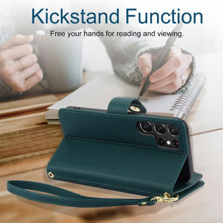 For Samsung Galaxy S25 Ultra 5G YM016 Rhombic Zipper Card Wallet Leather Phone Case with Lanyard