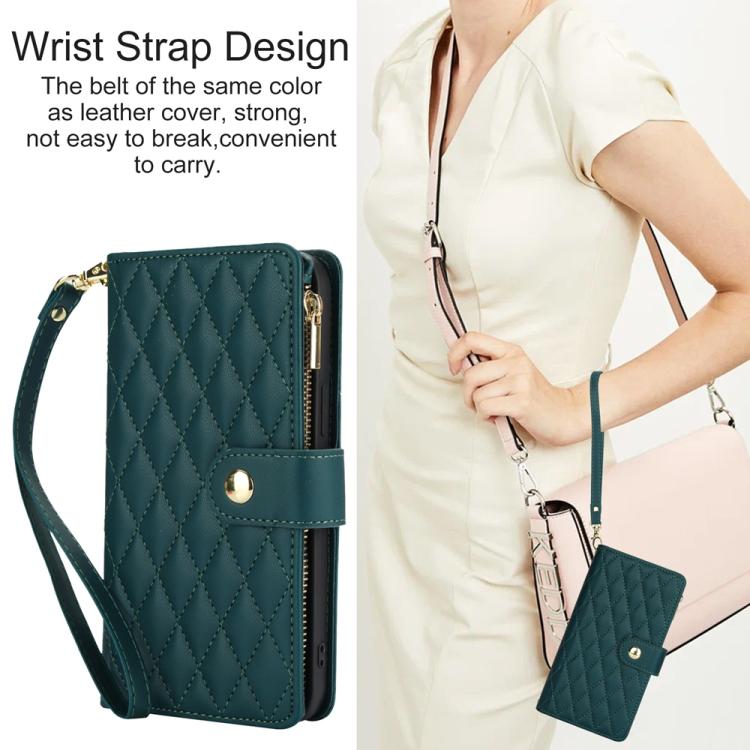 For Samsung Galaxy S25 Ultra 5G YM016 Rhombic Zipper Card Wallet Leather Phone Case with Lanyard